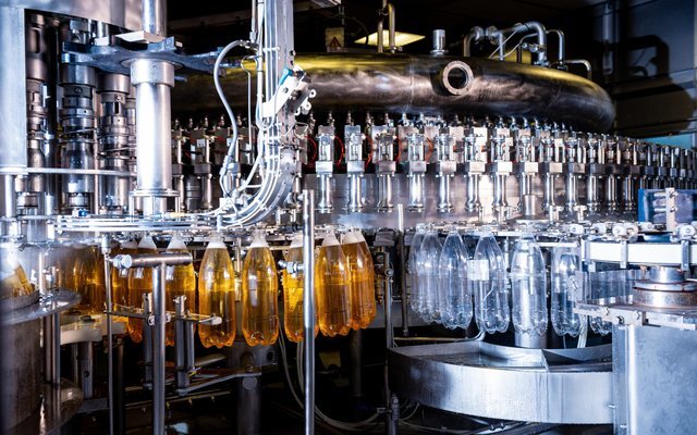 Bottles on a rotary filling machine